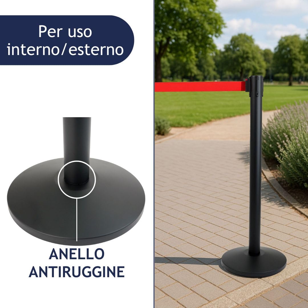 Danieli - Colonnina Segnapercorso con Nastro Estensibile Fino a 3 Metri, Metallo Nero Opaco, Base Conica (Blu)