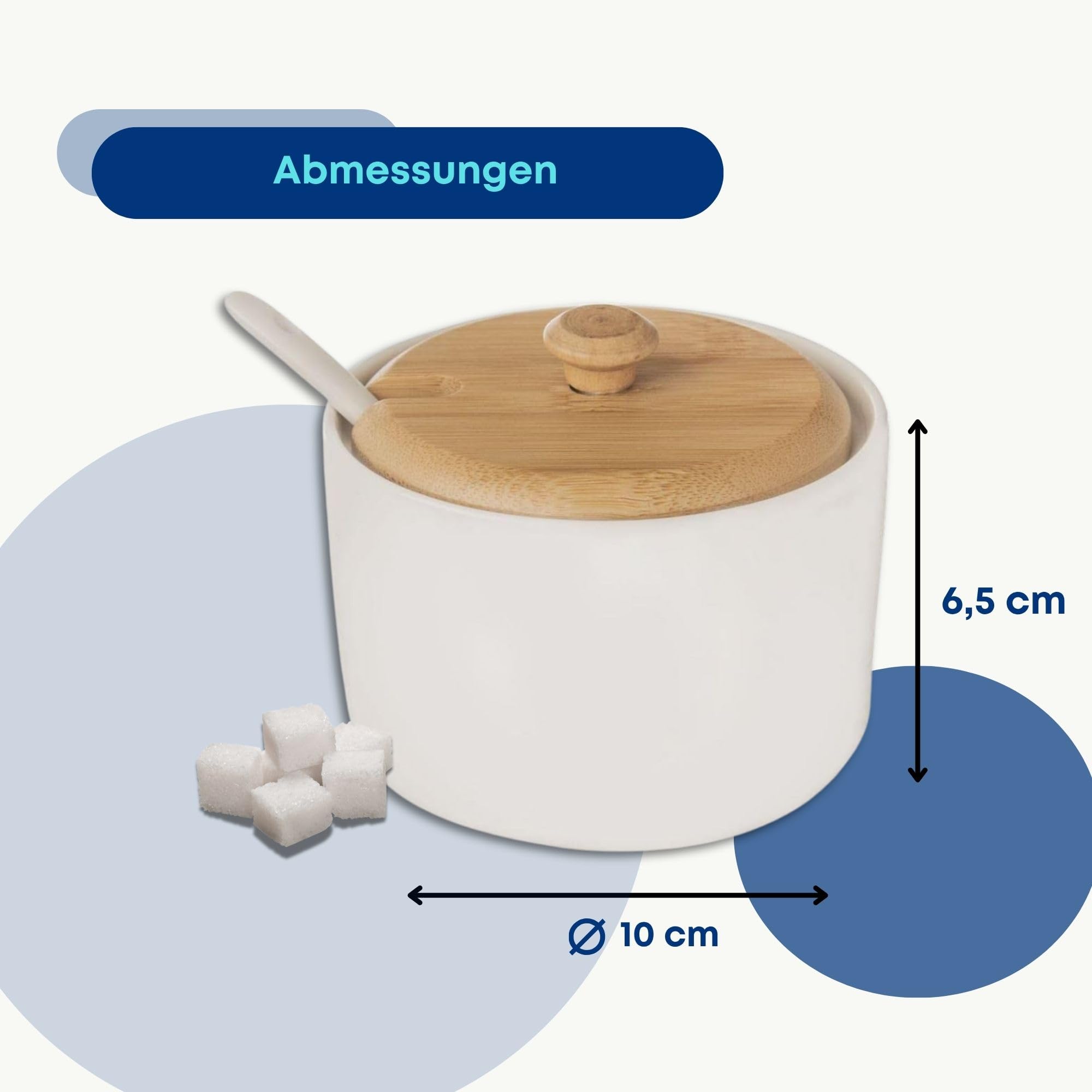 orion group - Zuckerdose mit Deckel und Löffel - Höhe 6,5 cm - Weißes Porzellan und Bambusholz - Zuckerpott - Modern Zuckerbehälter - sugar container