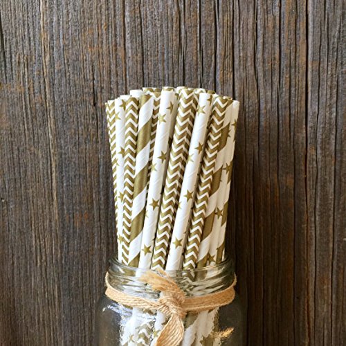 Charmed Gold Star, Chevron, Stripe Paper Straws
