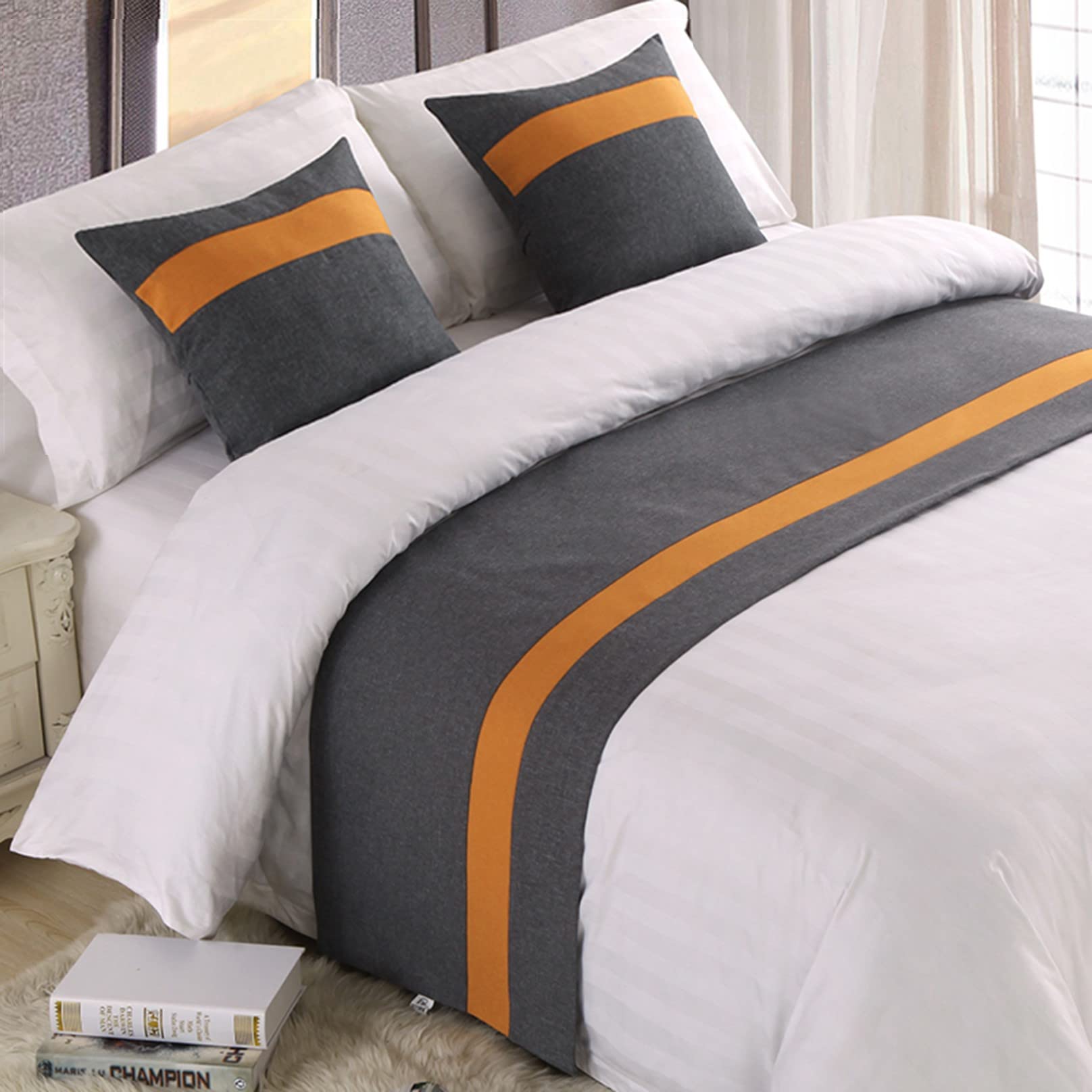 TTiiLoe Bed Runner for Foot of Bed Stripe Pattern Grey Decor Bedding Protection Cover Bed Scarf Bed End Towel Bed Mat No Fading Hotel Bedroom Wedding Room,240x50cm