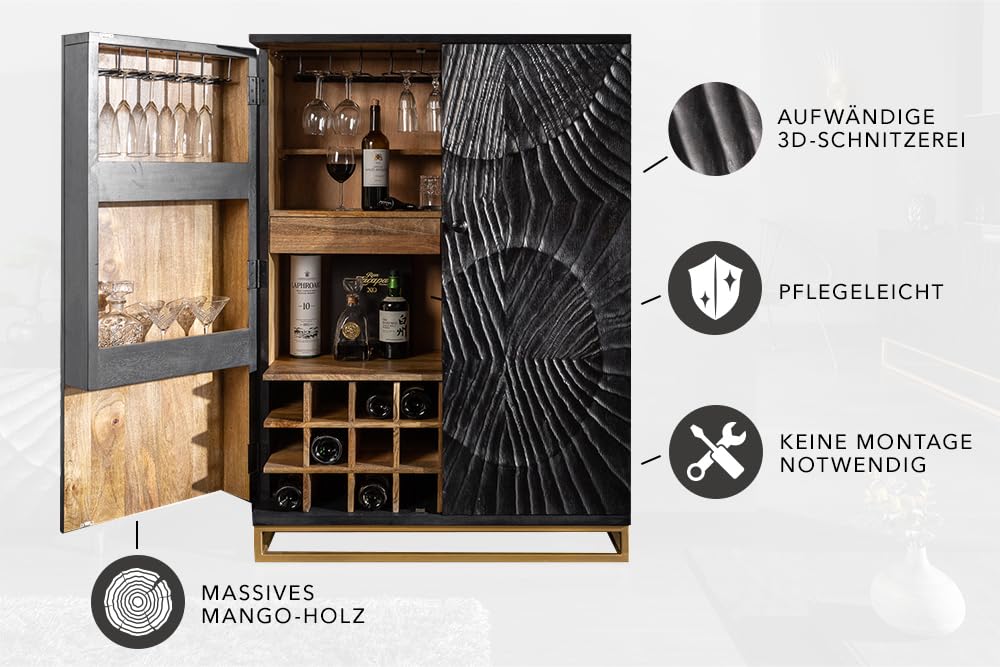 Barschrank SCORPION - 141cm - schwarz - Mangoholz Handgefertigtes Unikat