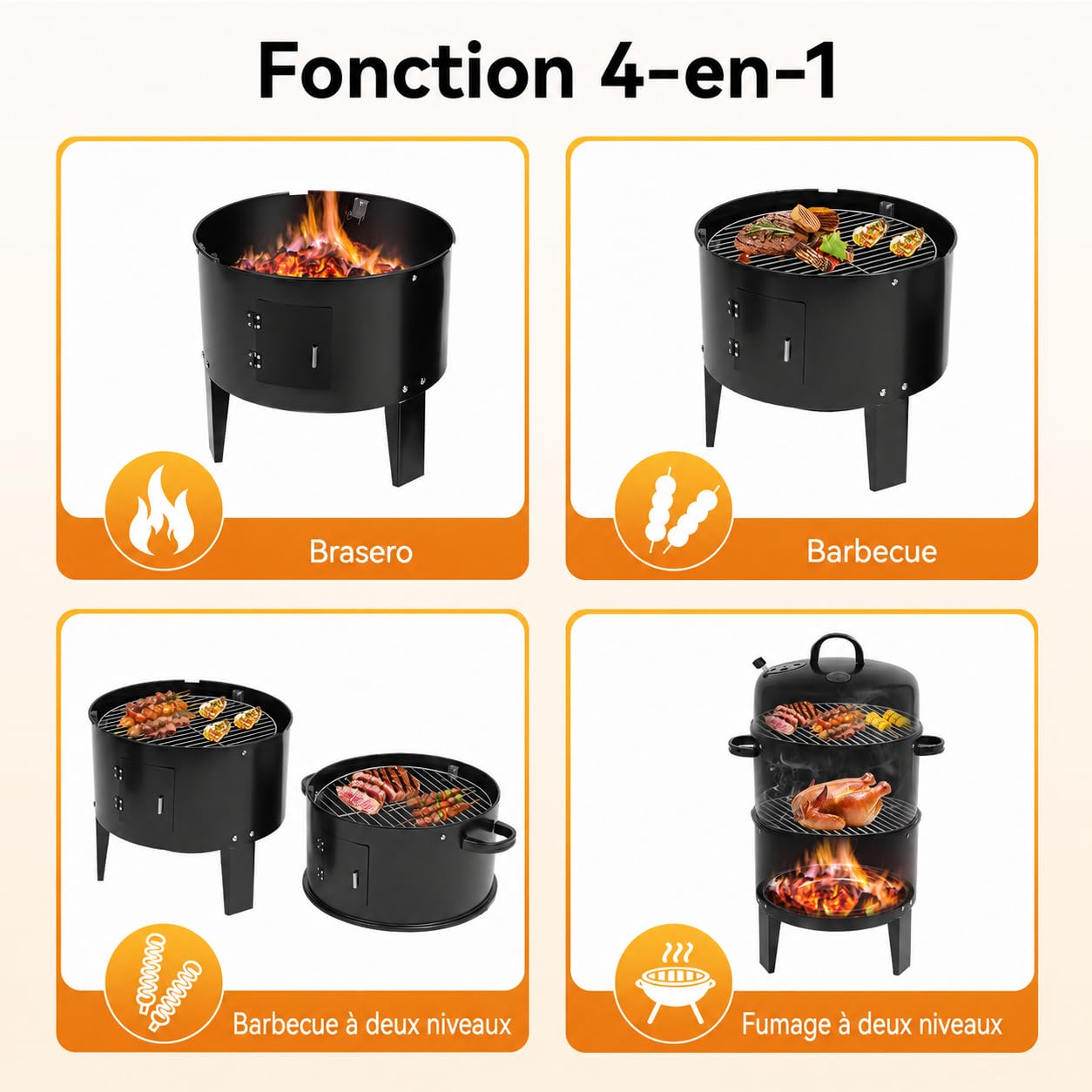 Barbacoa de carbón vegetal barbacoa barbacoa fumador caja 40 x 84 cm horno ahumado cocinar alimentos hierro 2 capas carbón barbacoa barbacoa fumador 3 en 1 barbacoa barril de acero para fiestas, cenas