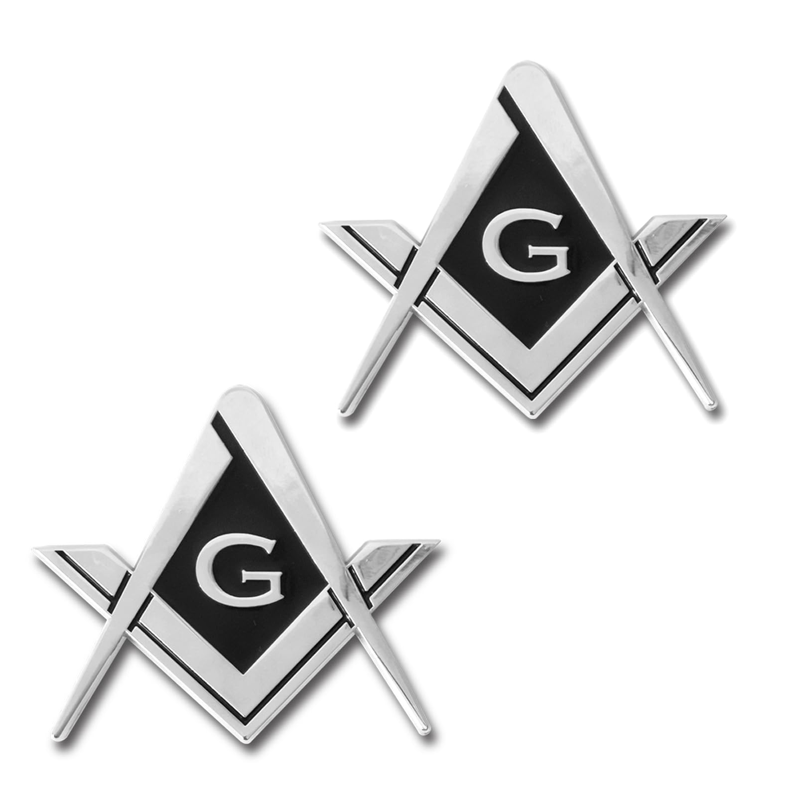 2 pcs Freemason Square and Compass Metal Decal Auto Emblem, 2.75" Chrome Plated Premium Auto Truck Motorcycle Decal Gift Decoration Accessories