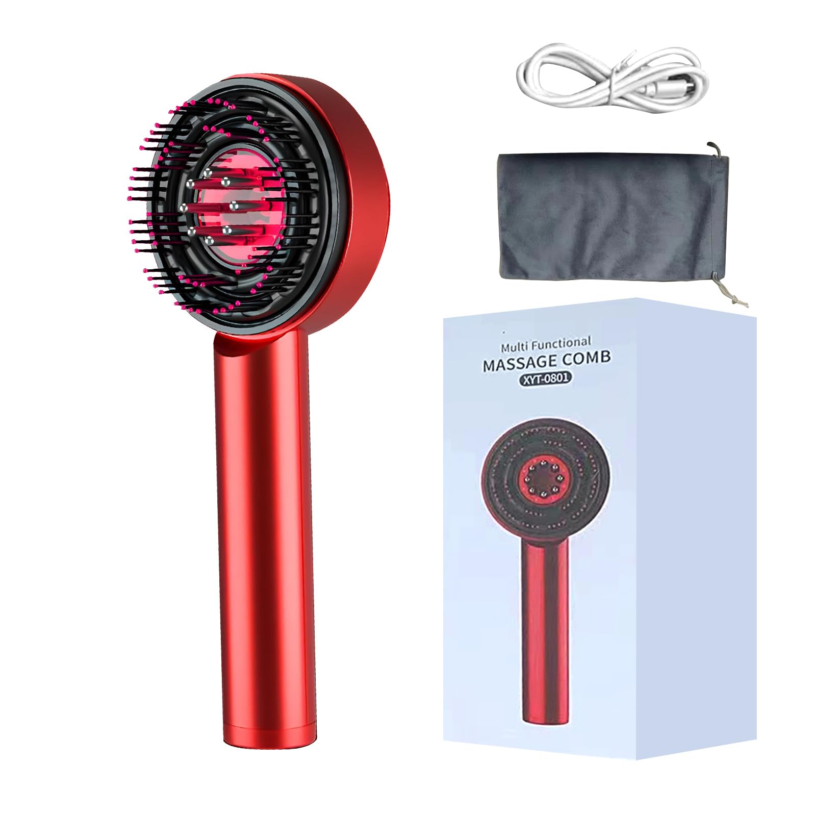 Cepillo de masaje para cuero cabelludo, onda de luz roja y azul, masajeador eléctrico multiusos con 3 modos de masaje, peine de masaje para el cuero cabelludo, aplicador de aceite para el cabello,