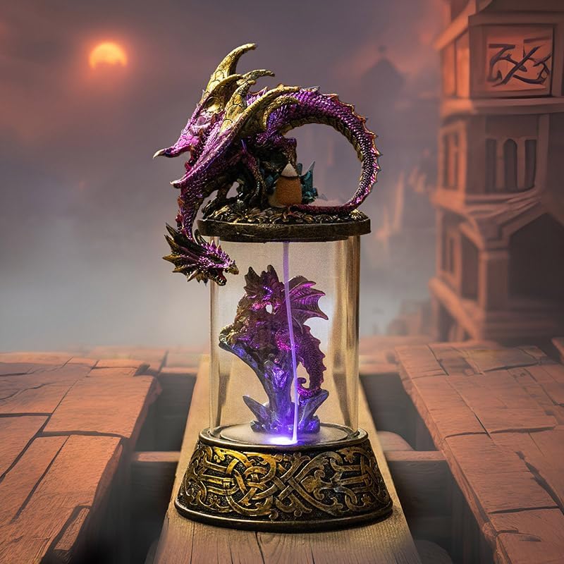 PT Dragon BACKFLOW Incense Burner with LED Light, BACKFLOW Incense and LED Light with Mother Dragon Protecting Baby Dragon.