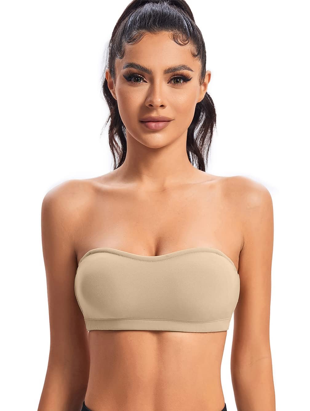 ANGOOL Strapless Bra for Women Stay-Up Padded Non-Slip Silicone Bandeau Bra Seamless Comfort Wirefree Tube Top