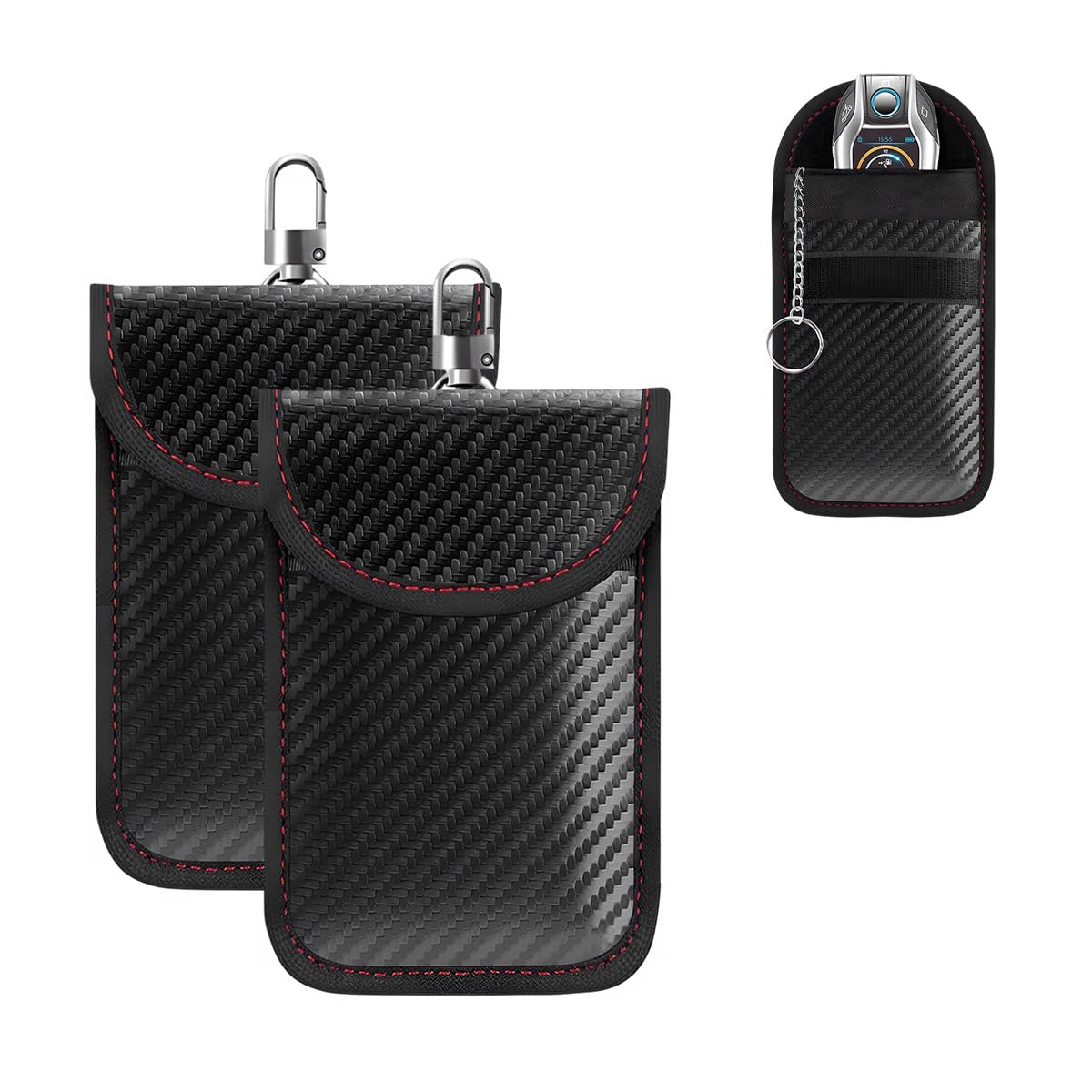 povtii Faraday Pouch for Car Key, RFID Signal Blocking Anti-Theft Key Faraday Bag, Carbon Fiber Car RFID Signal Blocking Holder, Car Accessories (2 PCS, Small)