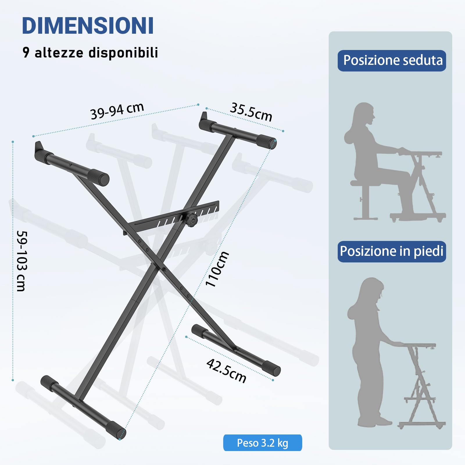 GLEAM Supporto per Tastiera - Supporto per Pianoforte Digitale (Portata: 45 kg)