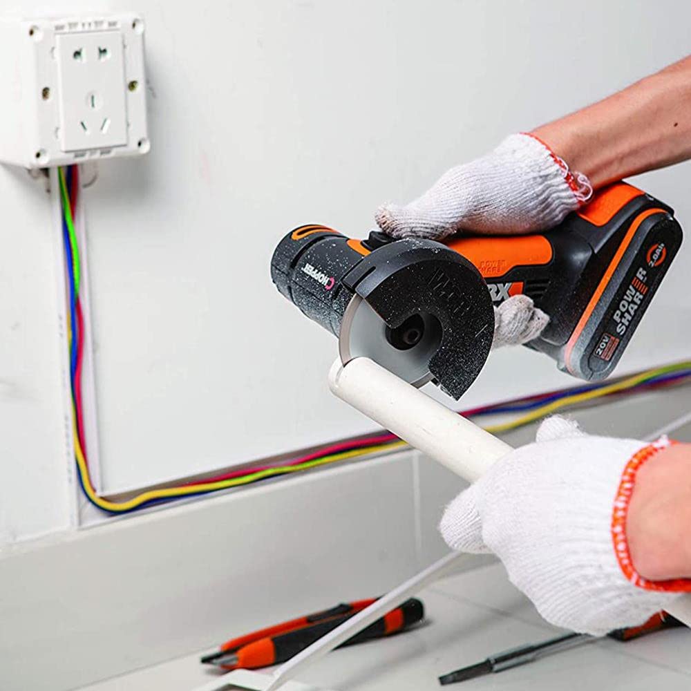 Worx Mini fresa da 20 V, condivisione di potenza, regolazione senza utensili, 3 dischi da taglio, 1 disco abrasivo, dimensioni disco da 76 mm, 1 batteria