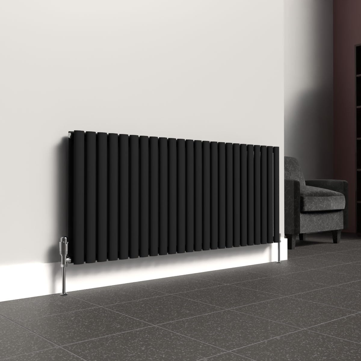 Lux Heat Black Oval Horizontal Double Panel Designer Radiator 600Mm (H) X 1440Mm (W)