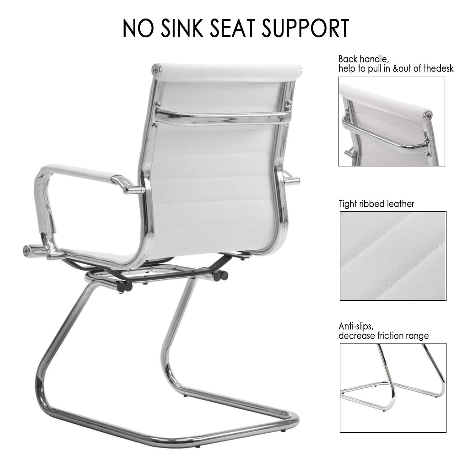 Silla de Oficina de Piel Sintética Wahson, Sillas de Recepción con Apoyabrazos Cromados, Juego de 2 Blanco