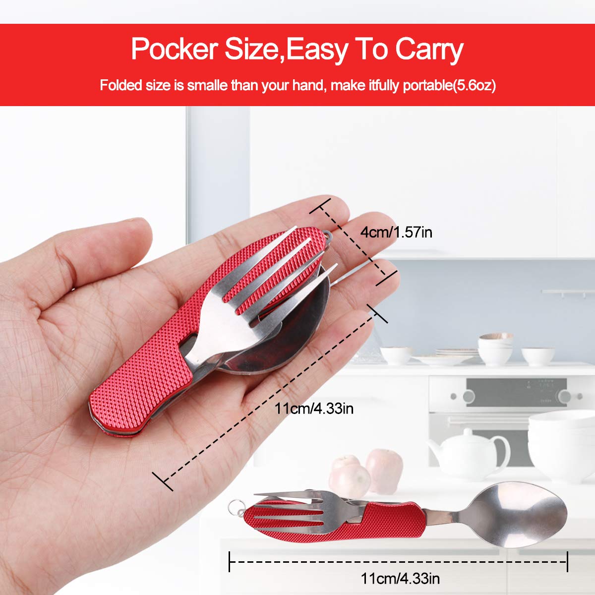 Posate Pieghevoli 5 In 1 Da Campeggio - Acciaio Inox | Coltello, Forchetta, Cucchiaio, Apribottiglie - Foto 5