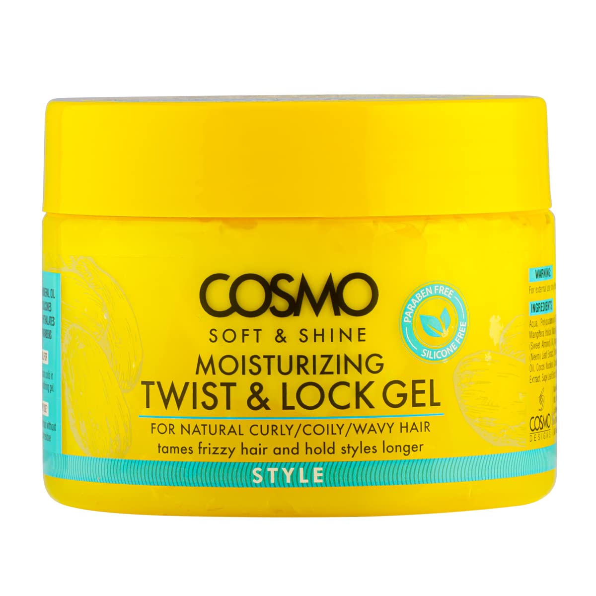 CD COSMO DESIGNS Soft & Shine Moisturizing Twist & Lock Gel 325ml | For Natural Curly/Coily/Wavy Hair | Tames Frizzy Hair and Hold Styles Longer | Paraben Free | Silicone Free | Yellow