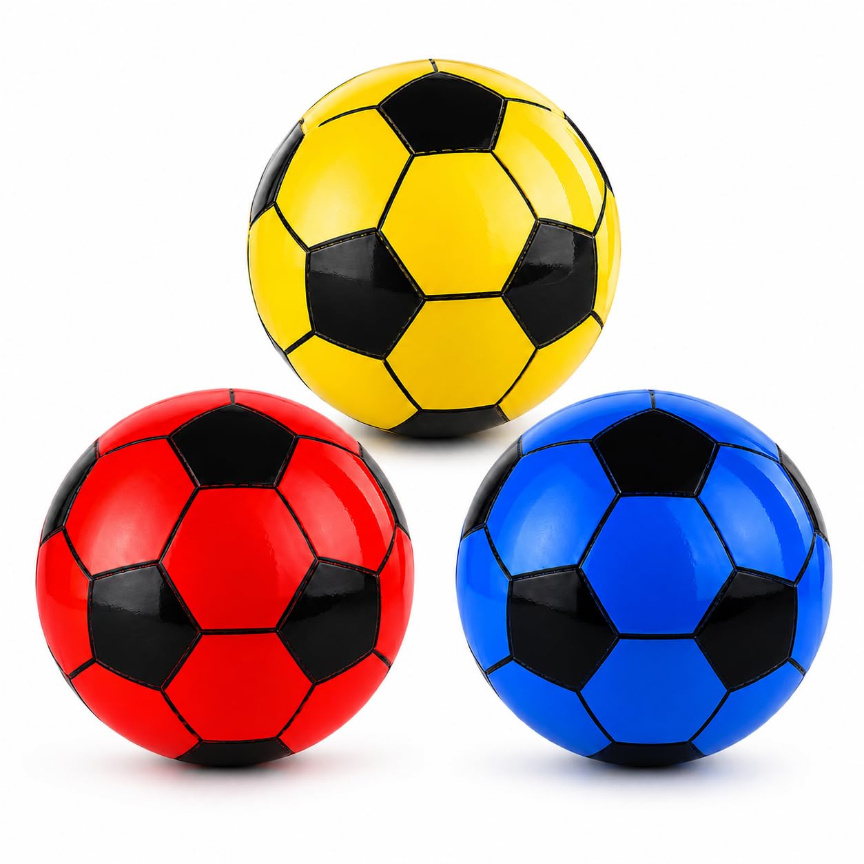 Venuscello 3 x Inflatable PVC Plastic Football Size 5 for Kids in Assorted Colours, Lightweight Summer Beach Ball, Ideal for Beach, Garden, Indoors & Outdoors