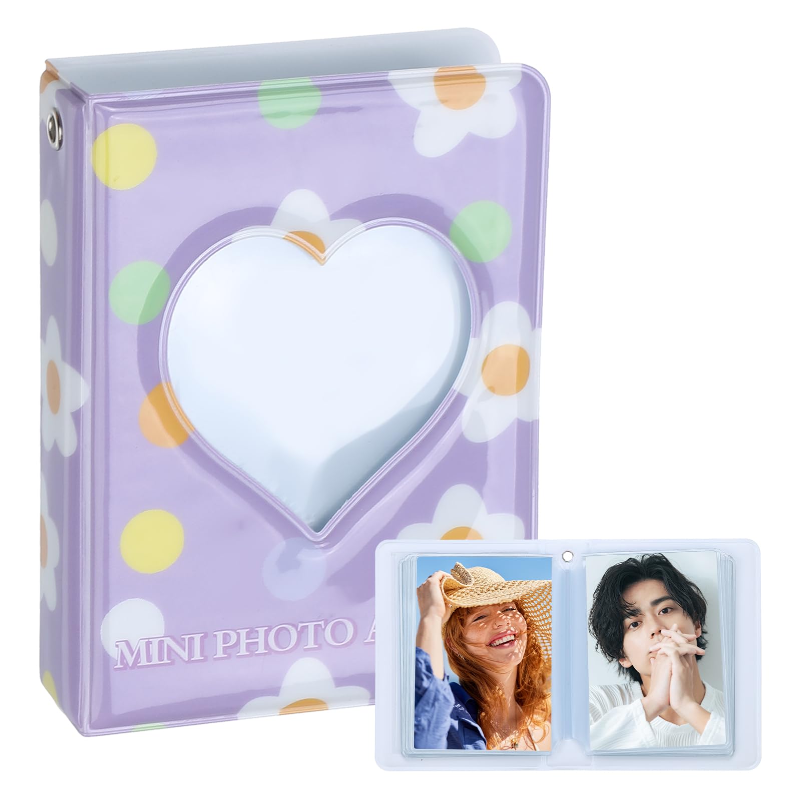 Classeur de Mini-Photos 3 Pouces Violet PATIKIL en Forme de Cœur pour 40 Cartes Kpop