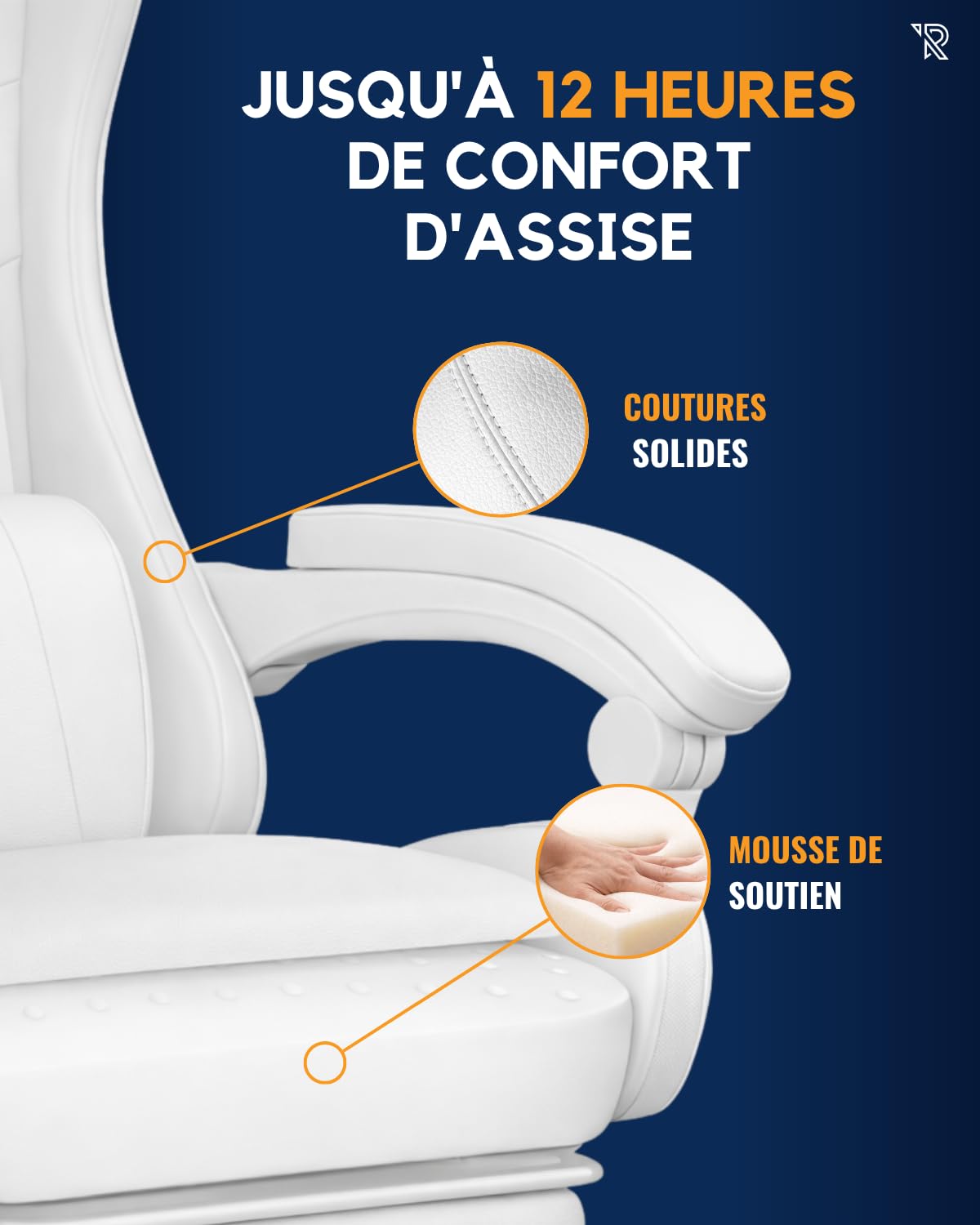 Apollo Chaise Gaming Ergonomique Similicuir Noir avec Dossier Réglable 90-135°, Accoudoirs, Soutiens Lombaire et Cervical, Pivotement 360°, Confort Durable et Abordable, Blanc