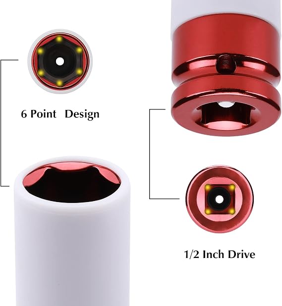 EMENTOL 4PCS 1/2 Drive Thin-Walled Impact Drive Lug Nut Socket Set, CR-MO, Metric, Protective Wheel Impact Socket Set-17mm, 19mm, 21mm, 22mm