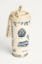 Coffee Travel Mug with Straw & Flip Lid | 550 ml Stainless Steel Vacuum Tumbler Cup | Leak-Proof Thermos Mug for Coffee,Tea,Hot or Cold Beverages,Pack of 1,Color Printing-White (White Coffee Mug-2)