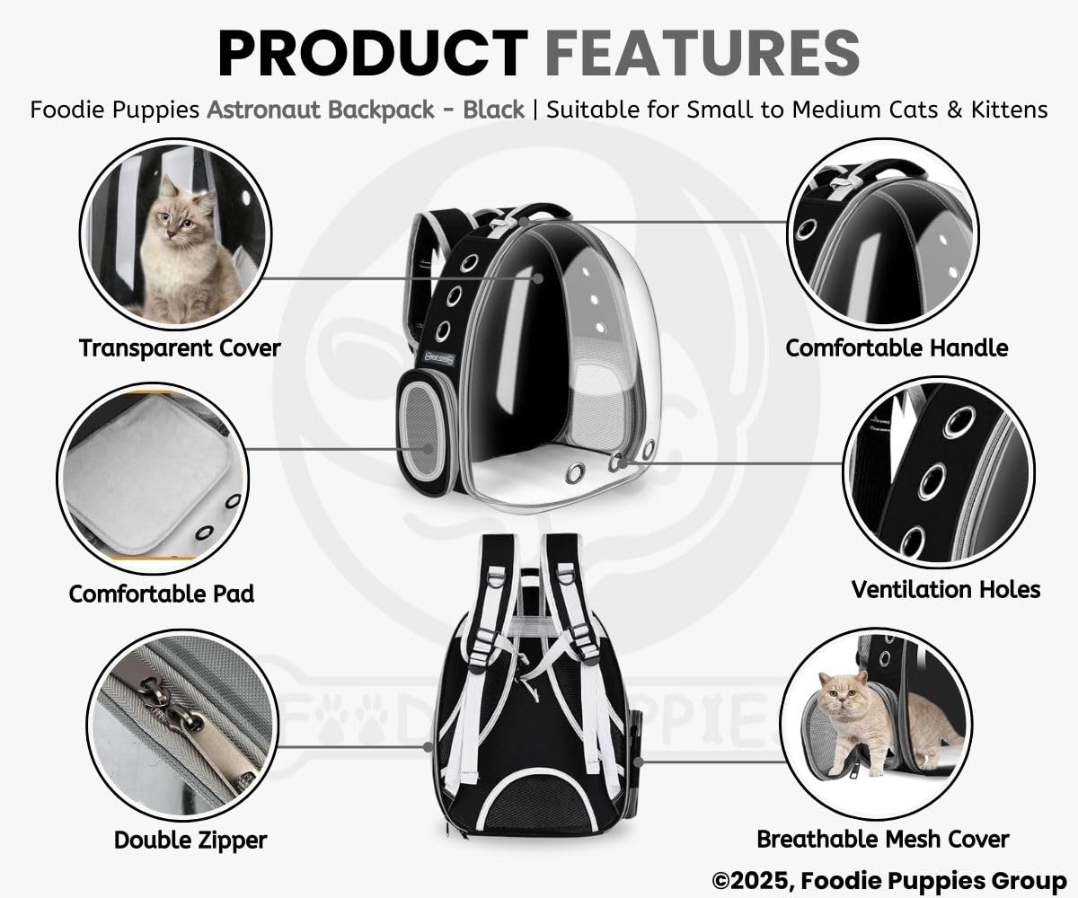 Foodie Puppies Astronaut Transparent Pet Carrier Backpack - (35L x 24W x 40H cm) for Travel, Hiking, Designed with Breathable Space, Ventilated, Airline-Approved, Sturdy Pad for Puppies & Cats 2