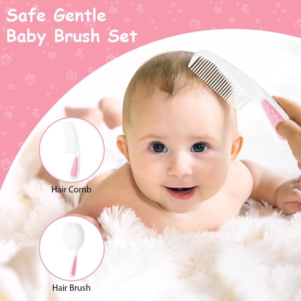 Flintronic 14 Pcs Trousse de Soin Bébé, Trousse de Toilette Bébé Compacte, avec Brosse à Cheveux, Pince à Ongles ect pour Nouveau-Nés Filles Garçons
