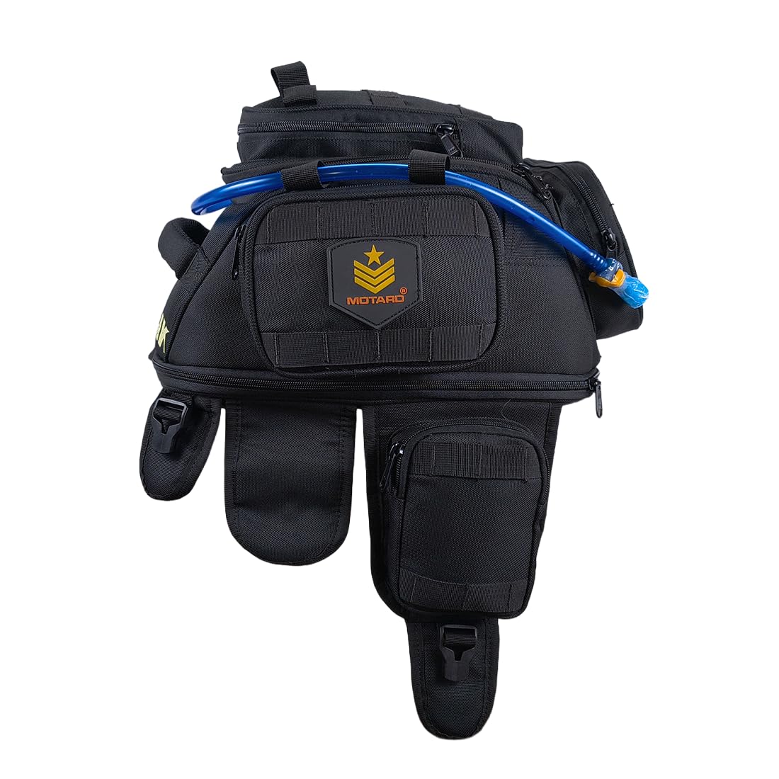 MOTARD® Tank™ with 2 L Water Bladder Motorcycle Magnetic Tank Bag 26L Expandable to 30L | Tactical Tank Bag with 8 Magnetic Claws, Waterproof Rain Cover, Tail Bag & Backpack for All Motorcycles BLK-image-27