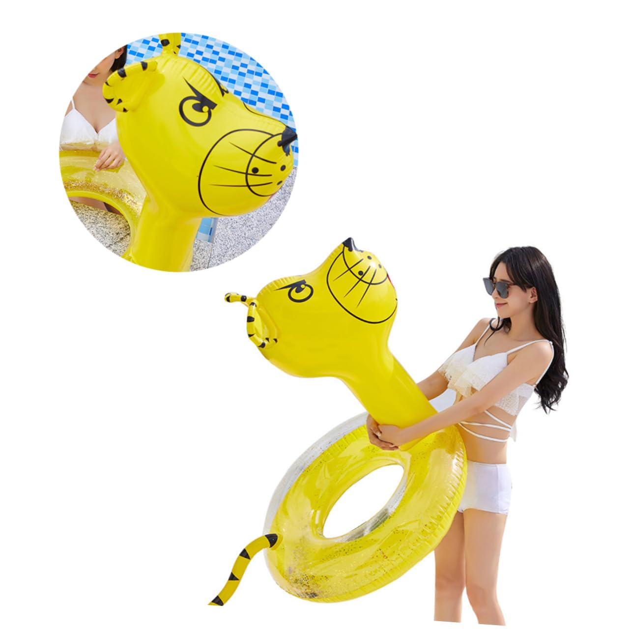 Anello di Nuoto Gonfiabile Adulto Giallo Pvc, Tigre, 1 Pezzo