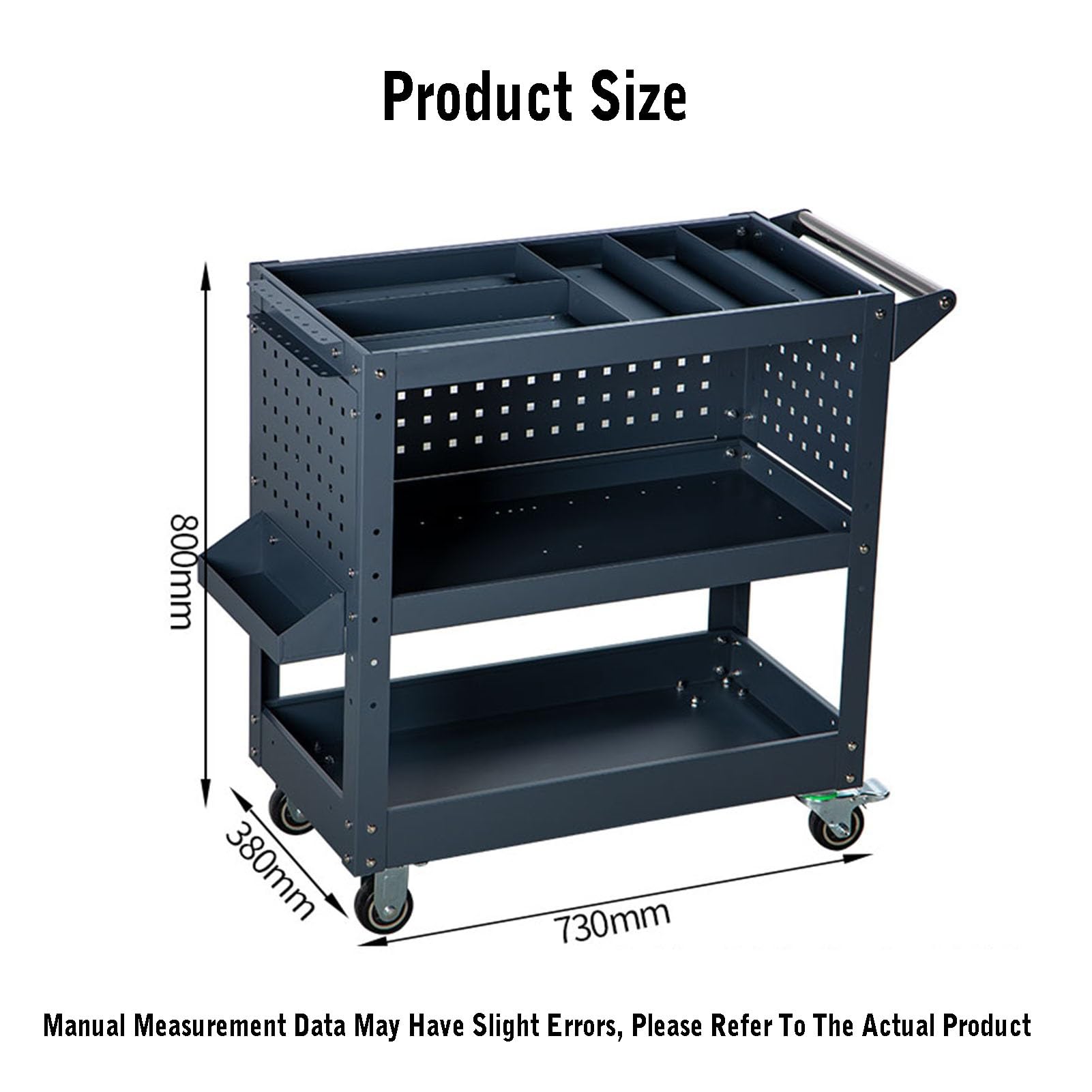 Carrello portautensili, Carrello di Servizio Industriale con capacità di 881 libbre, Carrello portautensili a 3 Livelli con Pannello Posteriore per Officina, Magazzino e,Gray-Style 3