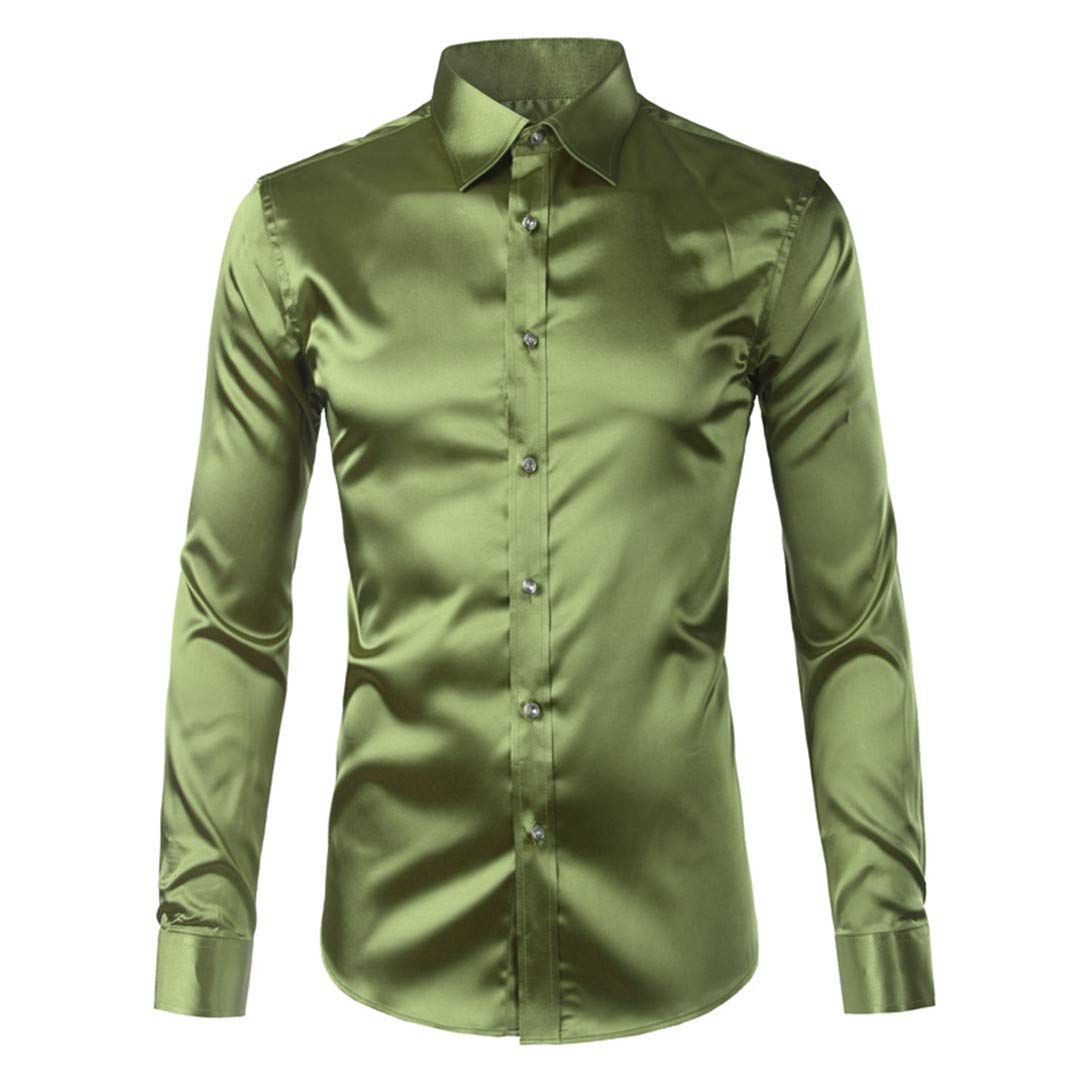 Camicia in raso da uomo casual da uomo camicie a maniche lunghe slim fit Chemise Homme uomo camicie sociali