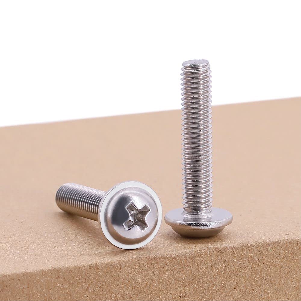 M6 X 40mm Stainless Steel Phillips Pan Washer Head Machine Screws – 25-Pack, 304 (18-8) Full Thread, Bright Finish