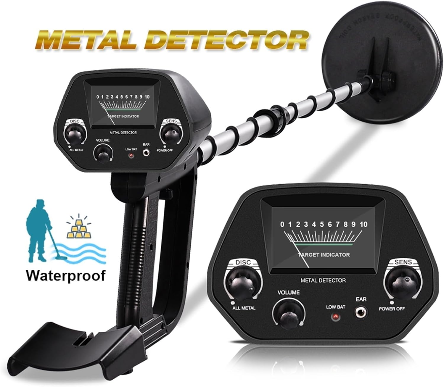 検出ツール宝物地下長調整可能な金属探知機簡単なインストール高感度精度金属 幅広い用途(Headset)