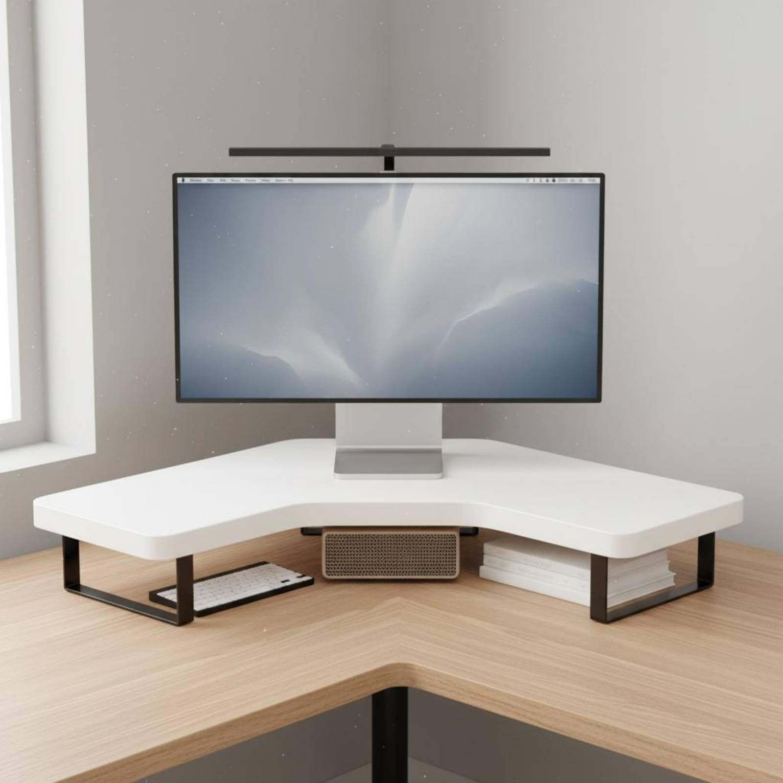 Supporto per Computer Desktop Rialzato con Ripiano Rialzato da Scrivania Design Minimale Spazio Sottostante per Tastiera Scaffale per Adatto a , Noce , M
