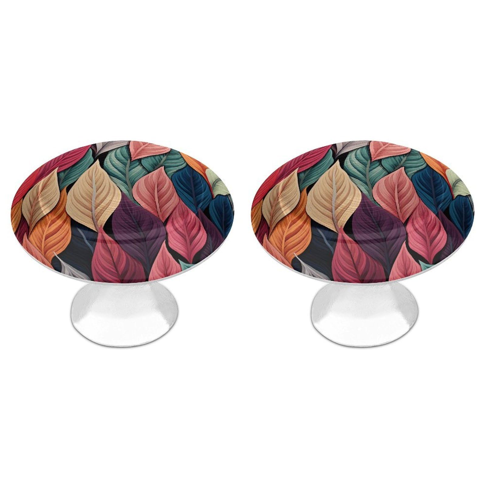 QMNLKH Multicolor Leaves Cabinet Knobs for Home, Round Drawer Pulls for Kitchen, Personalized Cupboard Handles with Screw, Fashion Dresser Knobs for Office, Drawer Handles, 2 Packs
