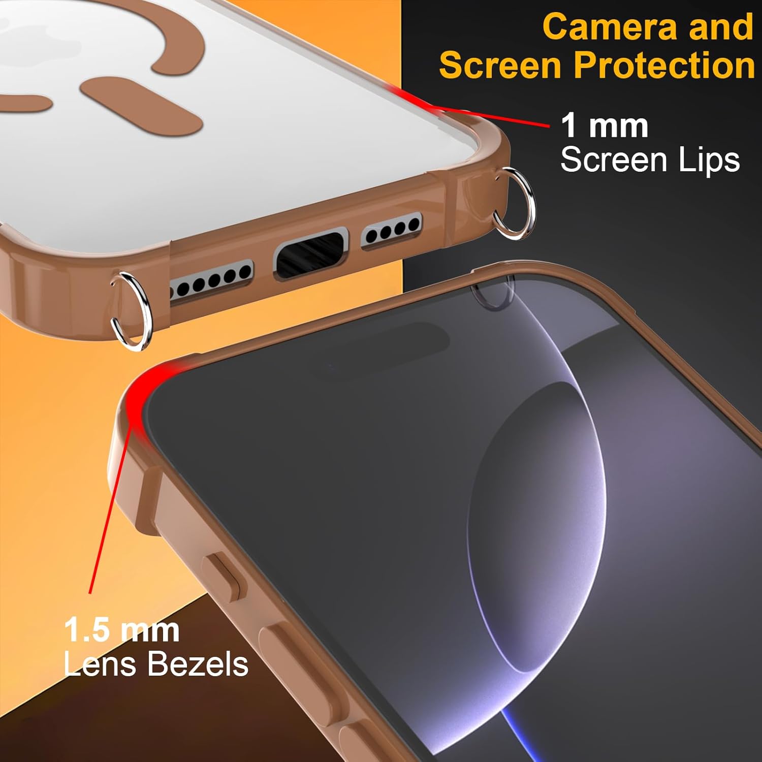 Magnetic Crossbody Lanyard Case for iPhone 16 Pro, Ultra Clear Case Compatible with MagSafe Bumper with Strap Adjustable Neck Cord Necklace Cover for iPhone 16 Pro-Coffee - Image 3