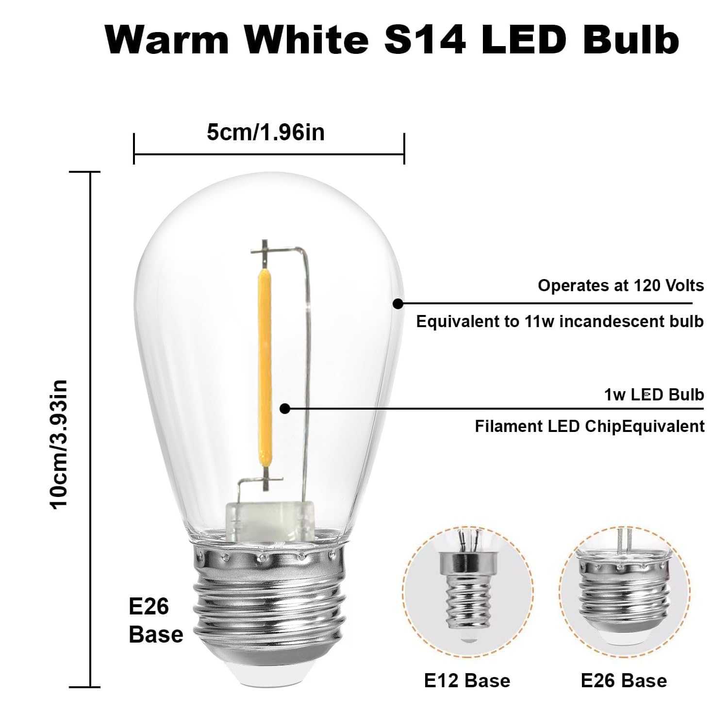 SUNTHIN 25 Pack Dimmable 1W S14 Replacement LED Bulbs 2700K Warm White Waterproof Outdoor String Lights Vintage Filament — view 2