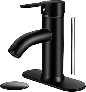 PONAFOU Black Bathroom Faucet Single Handle Bathroom Sink Faucet Popout Drain and Deck Panel Farmhouse RV Sink Faucet Basin Faucet