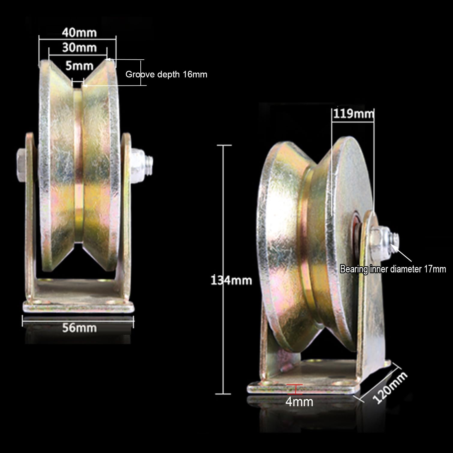 Polea de Inversión,2pz Rueda con Ranura en V,Ruedas Poleas para Cuerda,Polea de Elevación de Acero,Polea con Polea con Rodamiento de Bolas para Cuerdas Motores,con Tornillos (119mm)