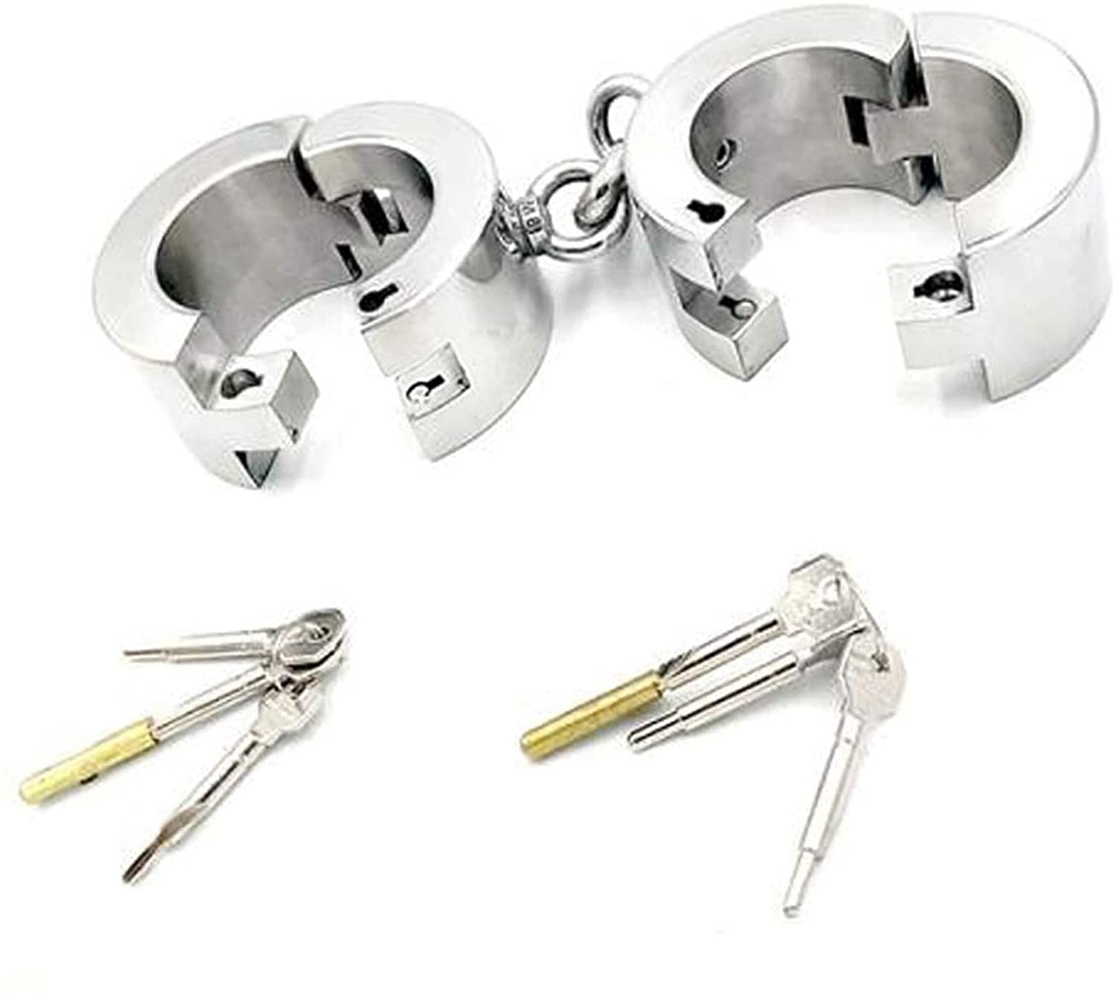 Super Schwer Edelstahl 6cm Hohe Handschellen, 5.5cm/6cm Runden Handcuffs Erotik Bondage Handfesseln Restraint Flirten Sklaven Fetisch Handgelenk Sex Spielzeug für Männer Frauen,Male 6cm,Silber