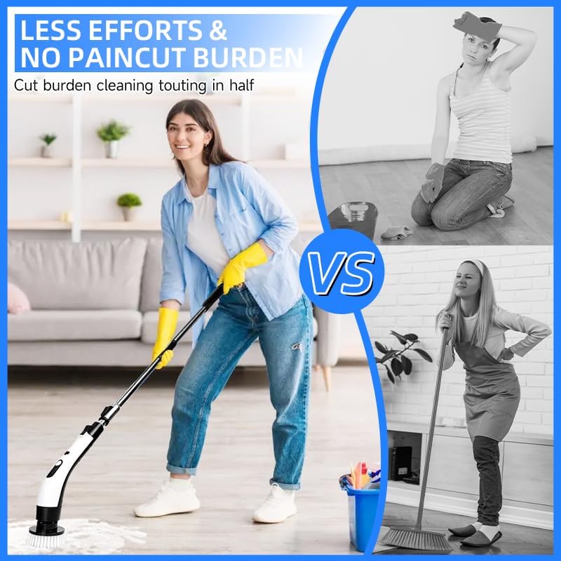 Miniatura 2 de Rendoo - Limpiador eléctrico giratorio 8 en 1, limpieza inalámbrica y limpiador de ducha con mango ajustable, IPX7 impermeable para baño, azulejos,