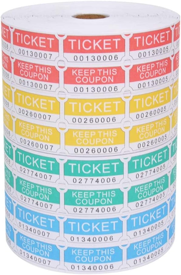 L LIKED 8000 Assorted Double Raffle Tickets 2000 per Roll 50/50 (Blue, Green, Red, Yellow)