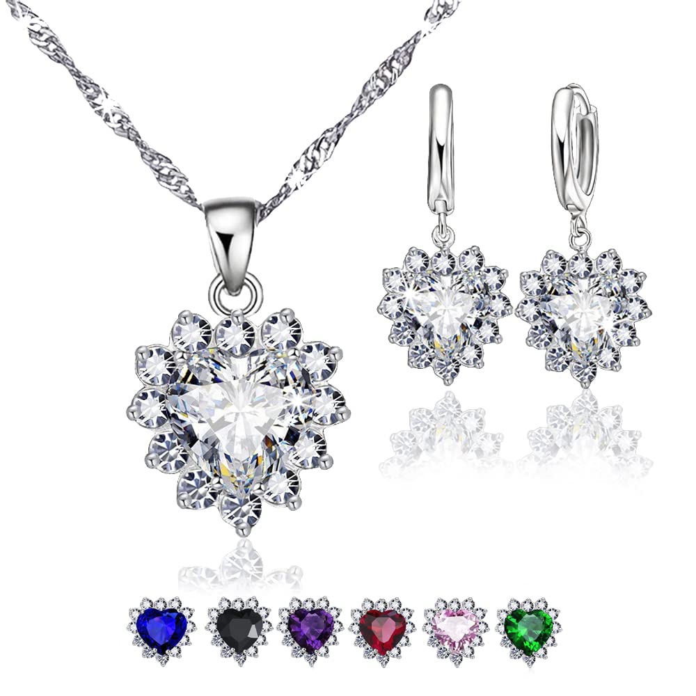 Crystalina Regalos para Mujer, Conjunto Collar Plata Mujer y Pendientes Mujer Plata con Colgante, Joyas de Mujer de Plata S925 y Circonitas de Colores, Regalos Originales para Mujer