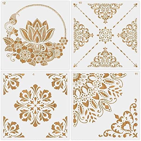 MWOOT 4 Stück Groß Mandala Schablonen Stencils Set, Wiederverwendbares Malerei Vorlage Bemalen Zubehör, DIY Blume Schablone zum Malen an der Wand Fliesen Segeltuch Boden Tagebuch Dekoration (30x30CM) Cover