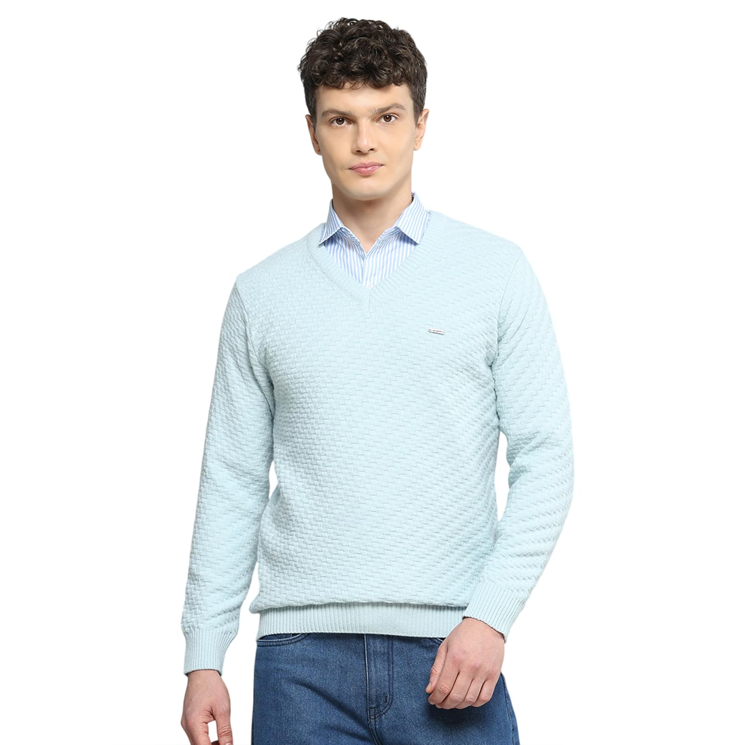 cloak & decker Men’s Regular Fit Self Design V-Neck Full Sleeve Winter Pullover | Trendy Pattern | Cozy Warm Fabric | Stylish Winter Pullover for Men (Pack of 1)-picture-36
