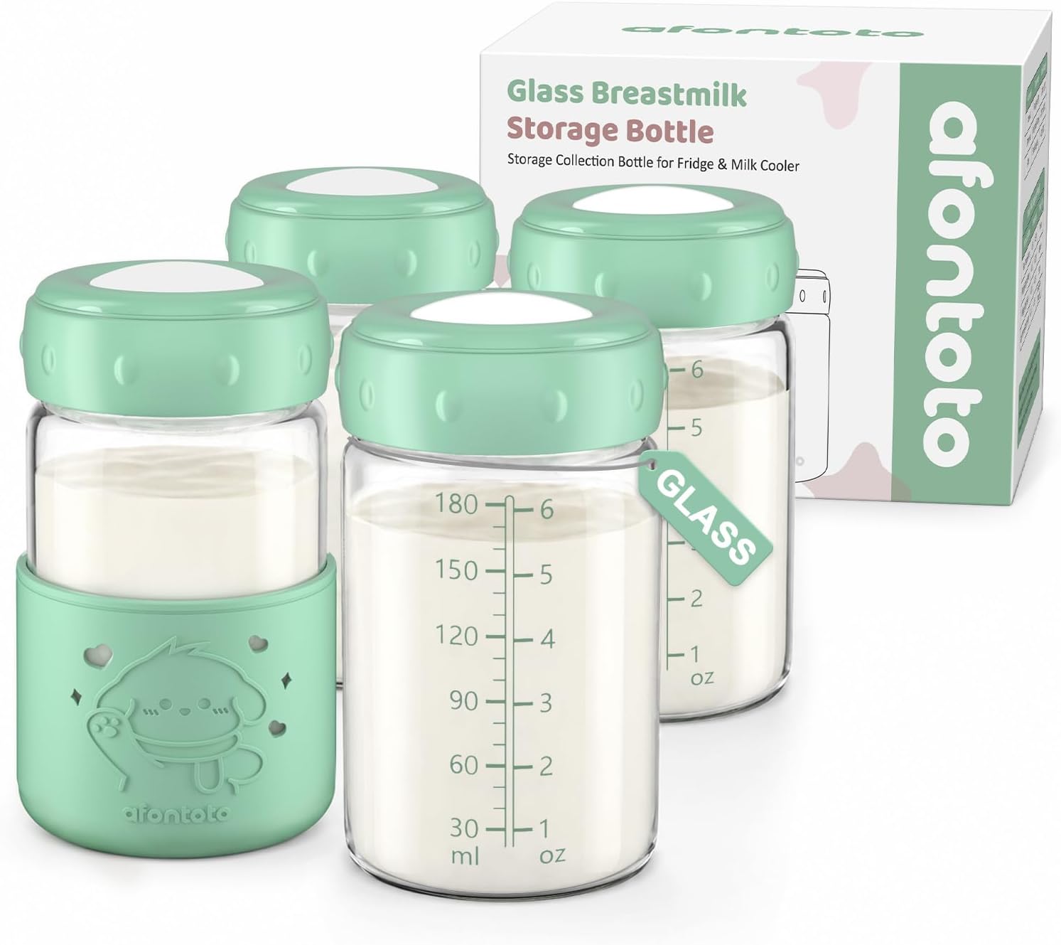 Glass Breastmilk Storage Bottles, Replacement Spectra Pump Bottles, BPA Free Wide Neck Borosilicate Glass Breast Milk Collection Baby Bottle with Silicone Sleeve, Breastfeeding Essentials, 6oz, 4 PCS