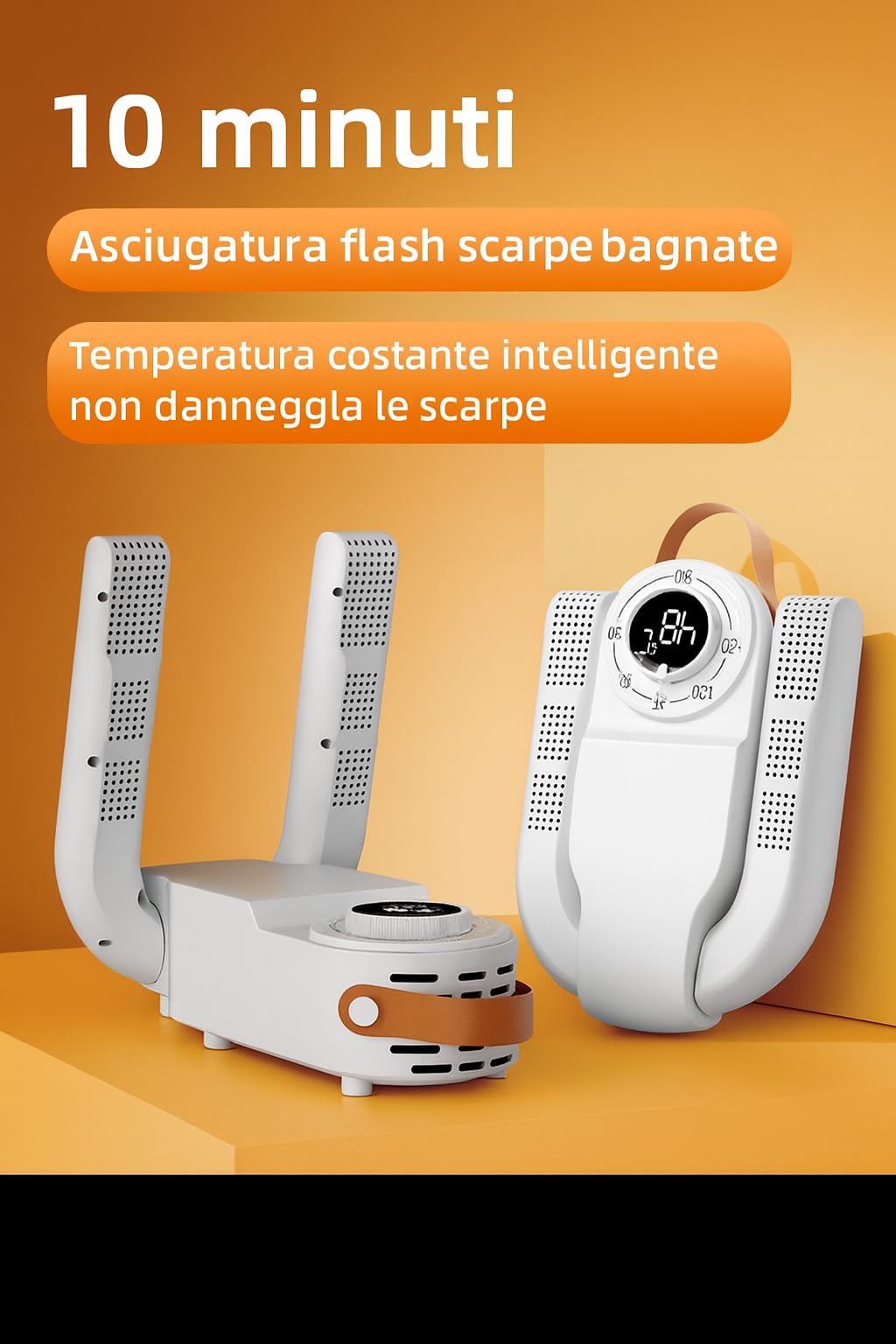 Asciuga Scarpe Elettrico ad Aria Calda con Controllo Intelligente della Temperatura – Asciugatura Rapida, Timer Regolabile, Flusso d’Aria 3D, per Scarpe, Guanti e Stivali. Ideale per Viaggio