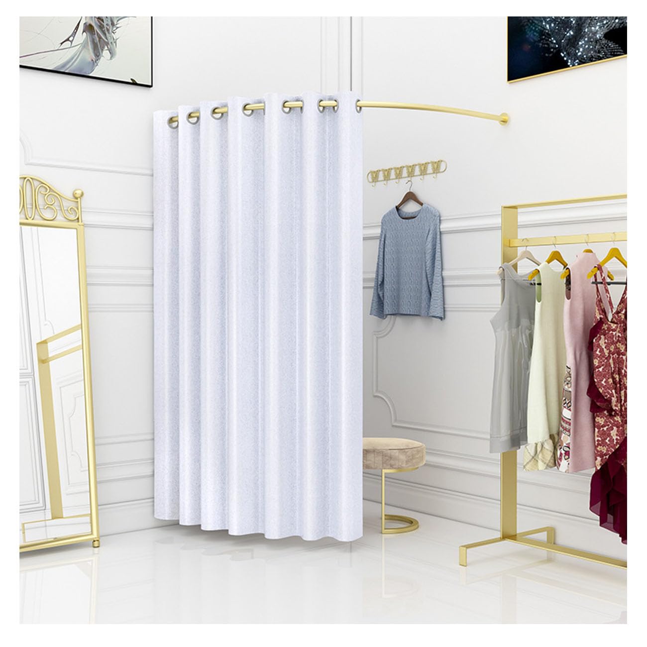Cabine d'essayage mobile et vestiaire d'angle modulable avec rideau occultant
