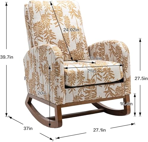 Miniatura 2 de TRIPLE TREE Mecedora moderna silla mecedora tapizada con respaldo alto y base de madera cómoda silla mecedora para sala de estar dormitorio sala de