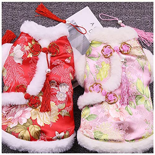 Nacoco Dog Peony Costume Pet New Year Costume Tang Dynasty Cat Dress For Schnauzer Teddy French Bulldog (Xl, Pink) #TOP3