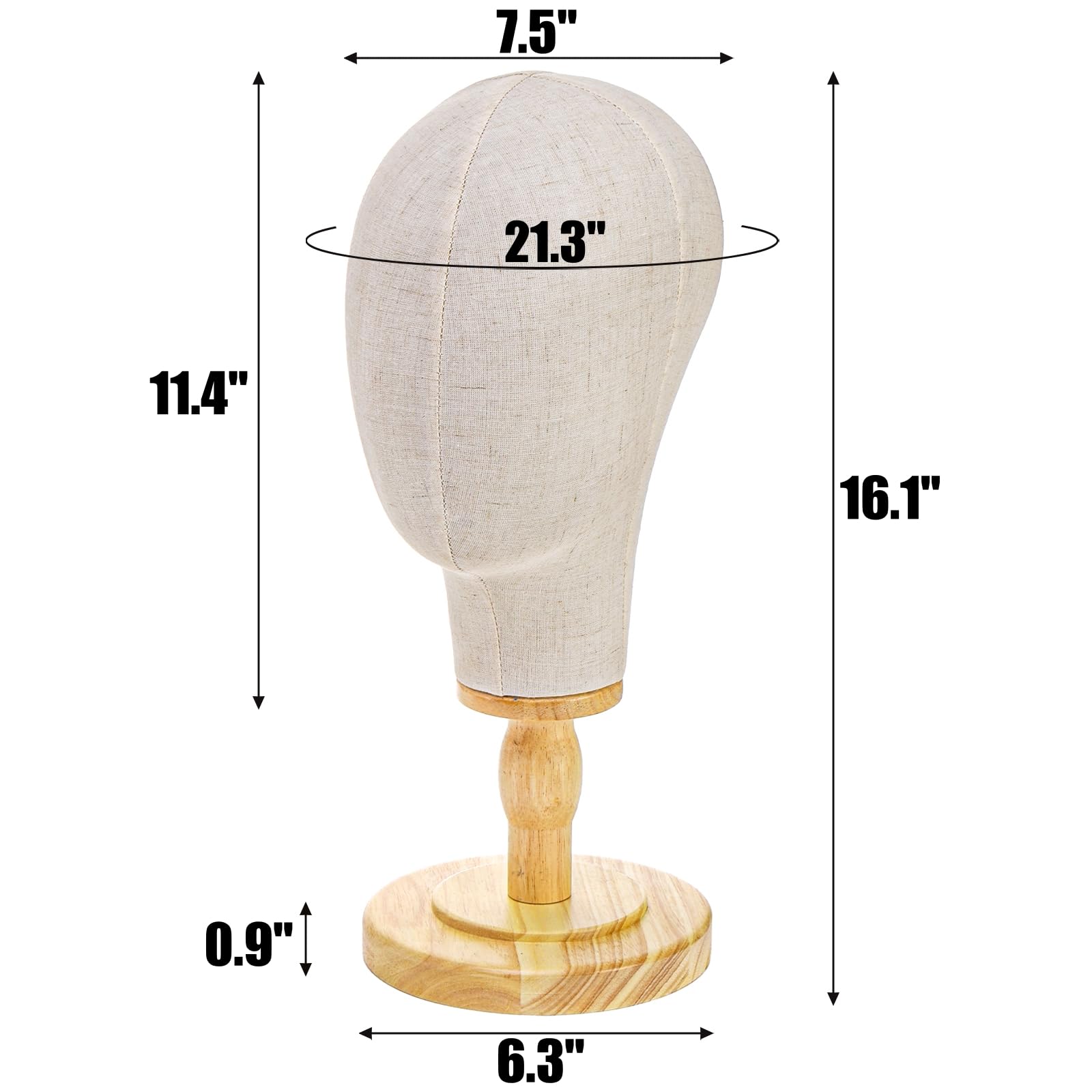 Peohud 21 Inch Mannequin Head, Canvas Wig Head Stand with Detachable Wood Stand - Image 2