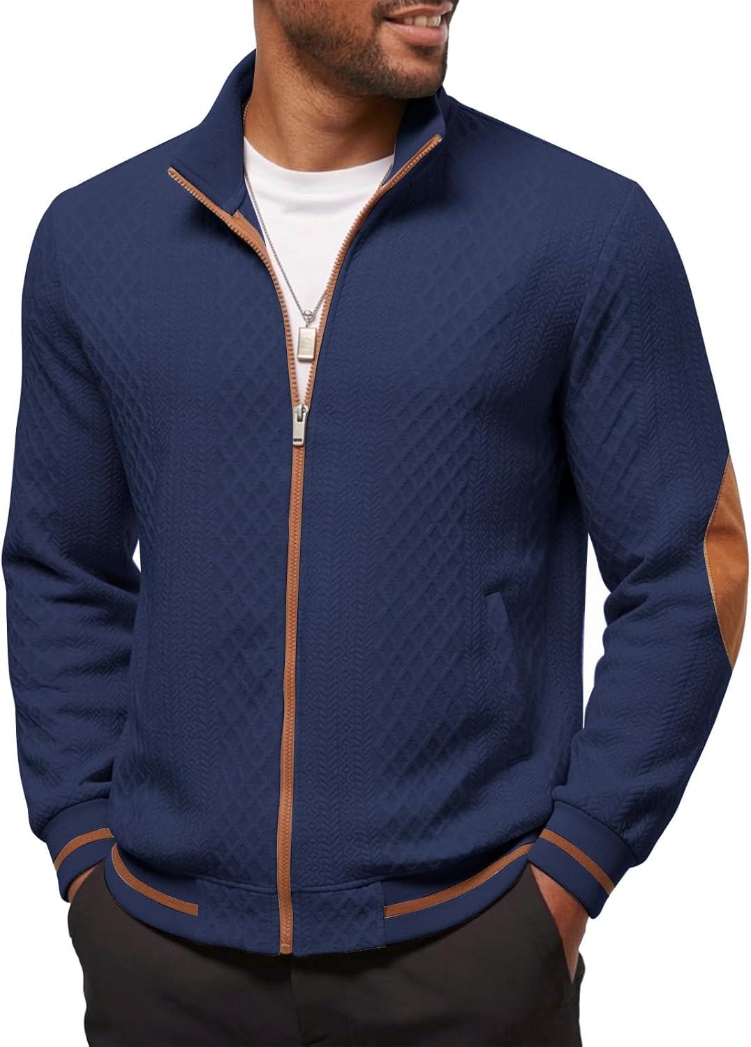 Riskrole Men's Lightweight Jacket jacquard Full Zip Stand Collar Casual Stylish Bomber Jacket Varsity Coat