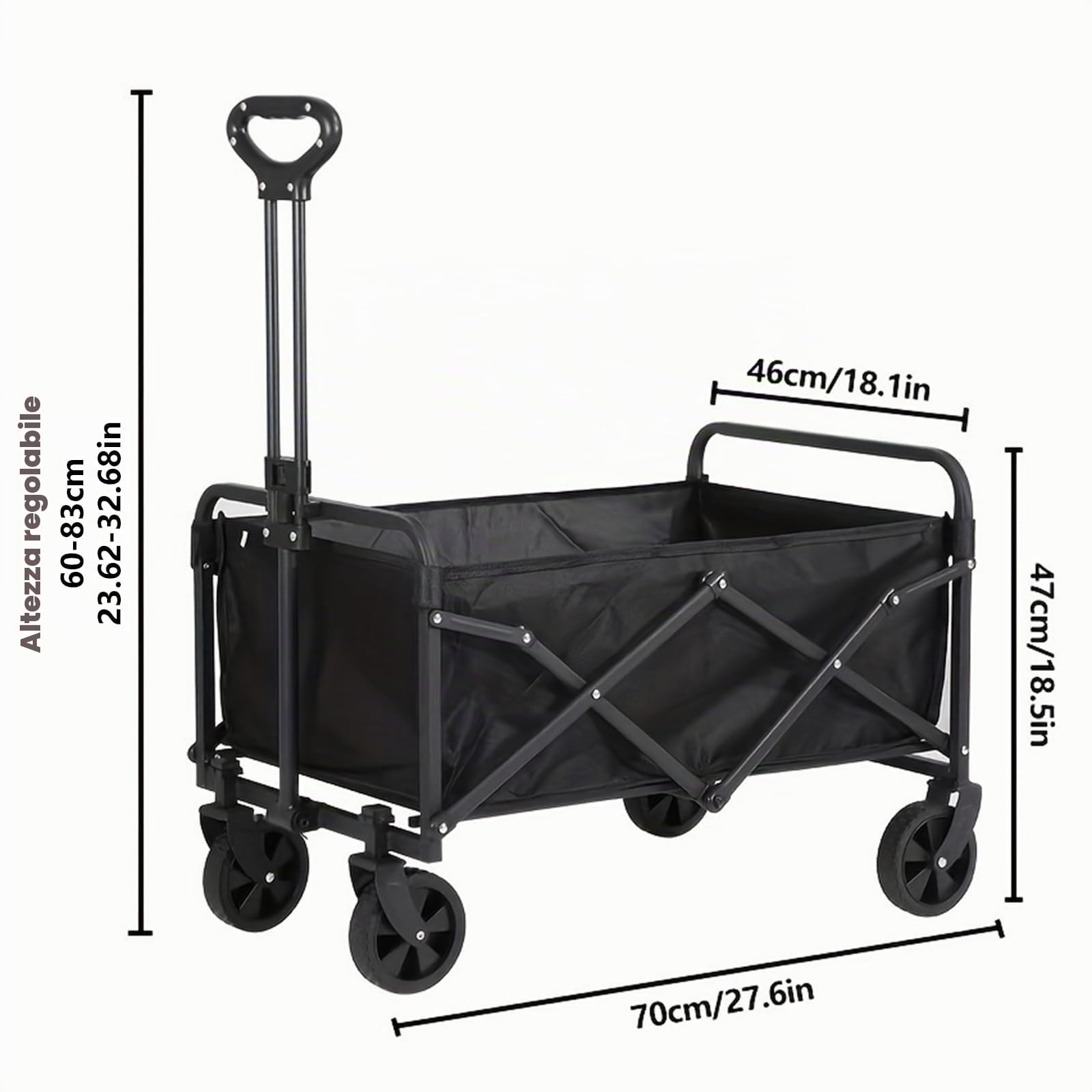 Carrello pieghevole piccolo con manico regolabile in altezza, portata 150 kg | Carrello per la spesa pieghevole da campeggio, per giardino, spiaggia, shopping, salvaspazio, pieghevole